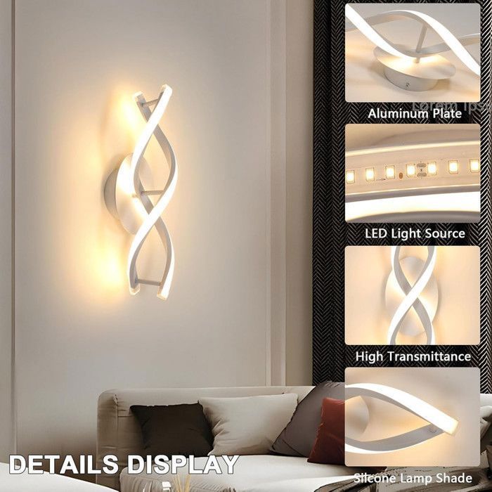 Arandela de parede interna DORLINK, luminária de parede LED de 16W com luz quente de 3000K, arandelas de parede com design curvo para quarto e sala de estar.