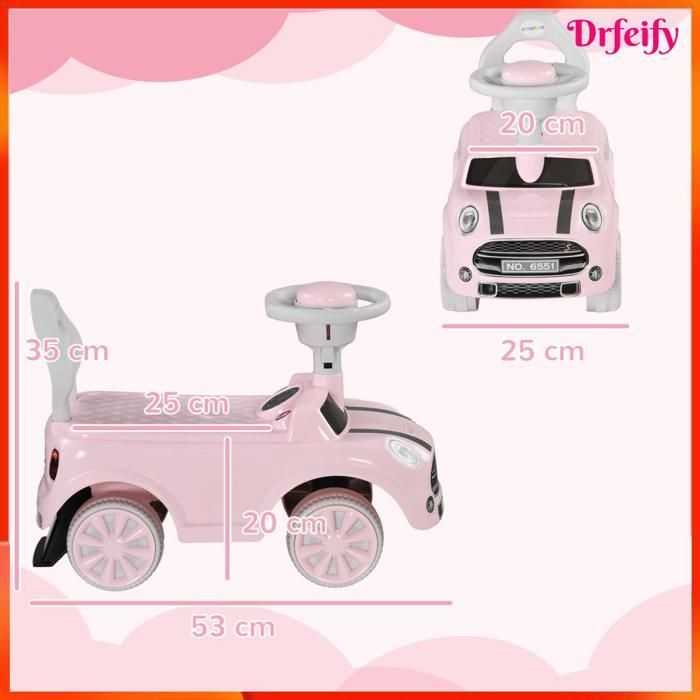 9932 Porteur Enfants Voiture 18-36 Mois Volant klaxon et Butée Anti-bascule Charge 25 kg 53x25x35 cm Rose