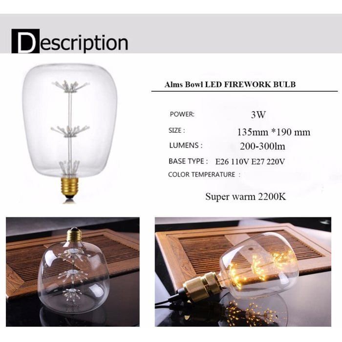 Dekorativ LED-pære G145 E27 3W HCT-STIL – Funklende lyseffekt, Vintage Edison julestil