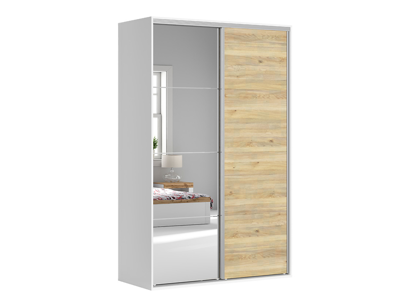 Szafa przesuwna Flex 150 cm z lustrem FLEX-biały/dąb mauvella