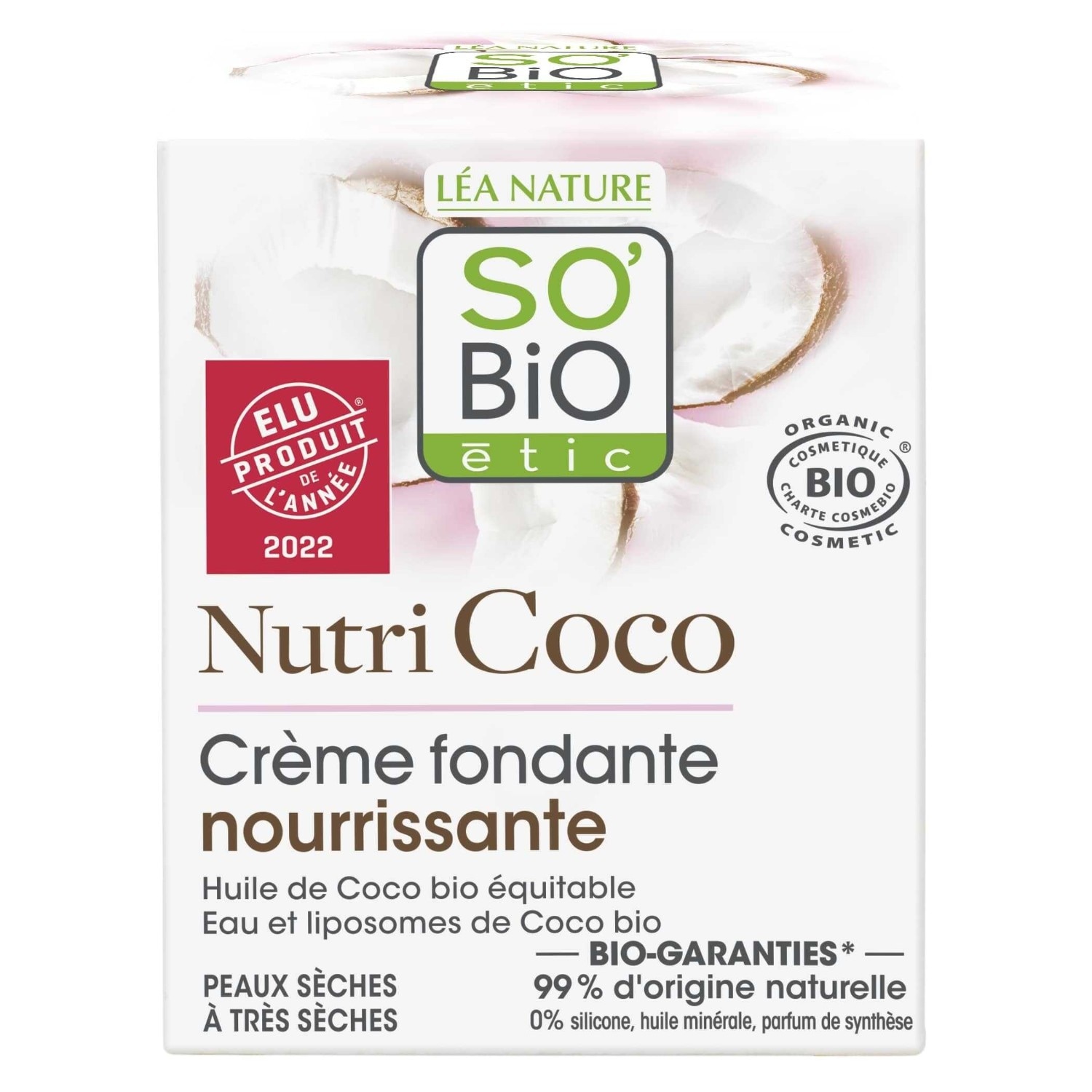 SO BiO étic Crème fondante nourrissante, peaux sèches à très sèches, Nutri Coco