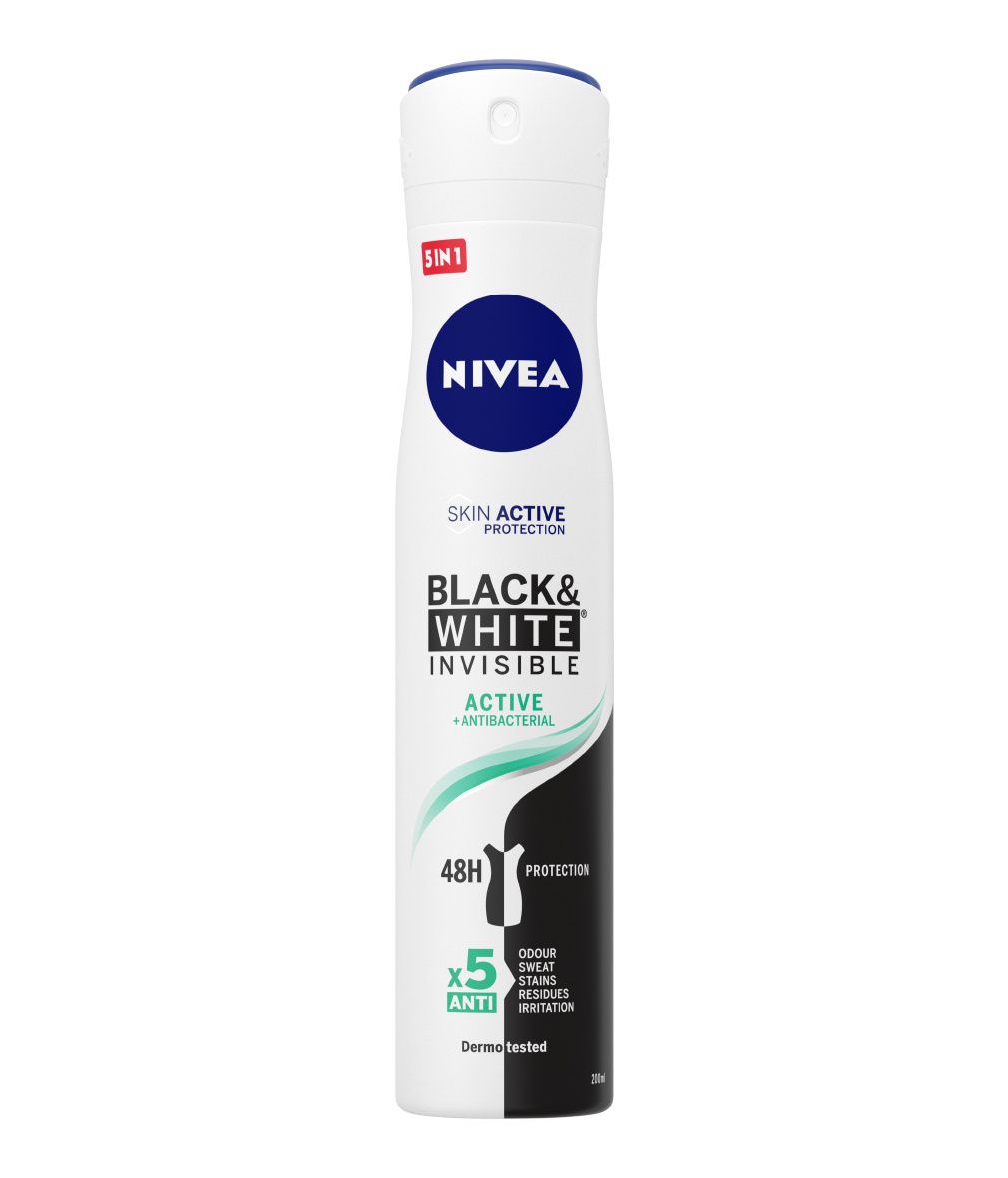 „Black & White Invisible Active“ purškiamas dezodorantas Dezodorantai