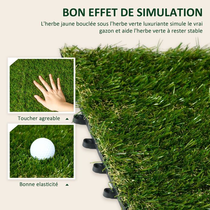 Césped sintético Outsunny - juego de 10 losetas entrelazadas, 30x30 cm, 3,5 cm de grosor - PE - verde