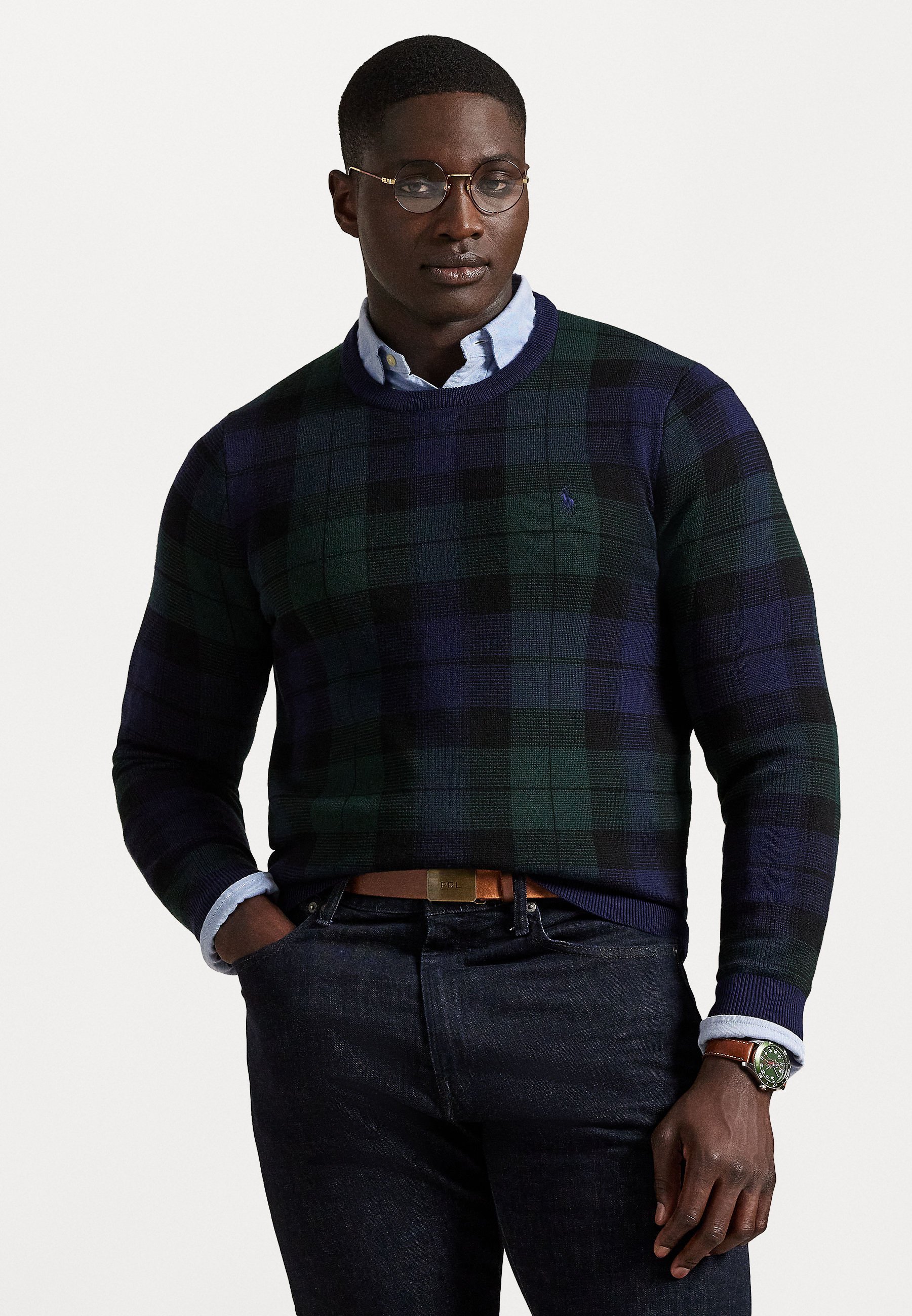 Polo Ralph Lauren Big & Tall geruite wasbare wollen trui - Trui - zwart