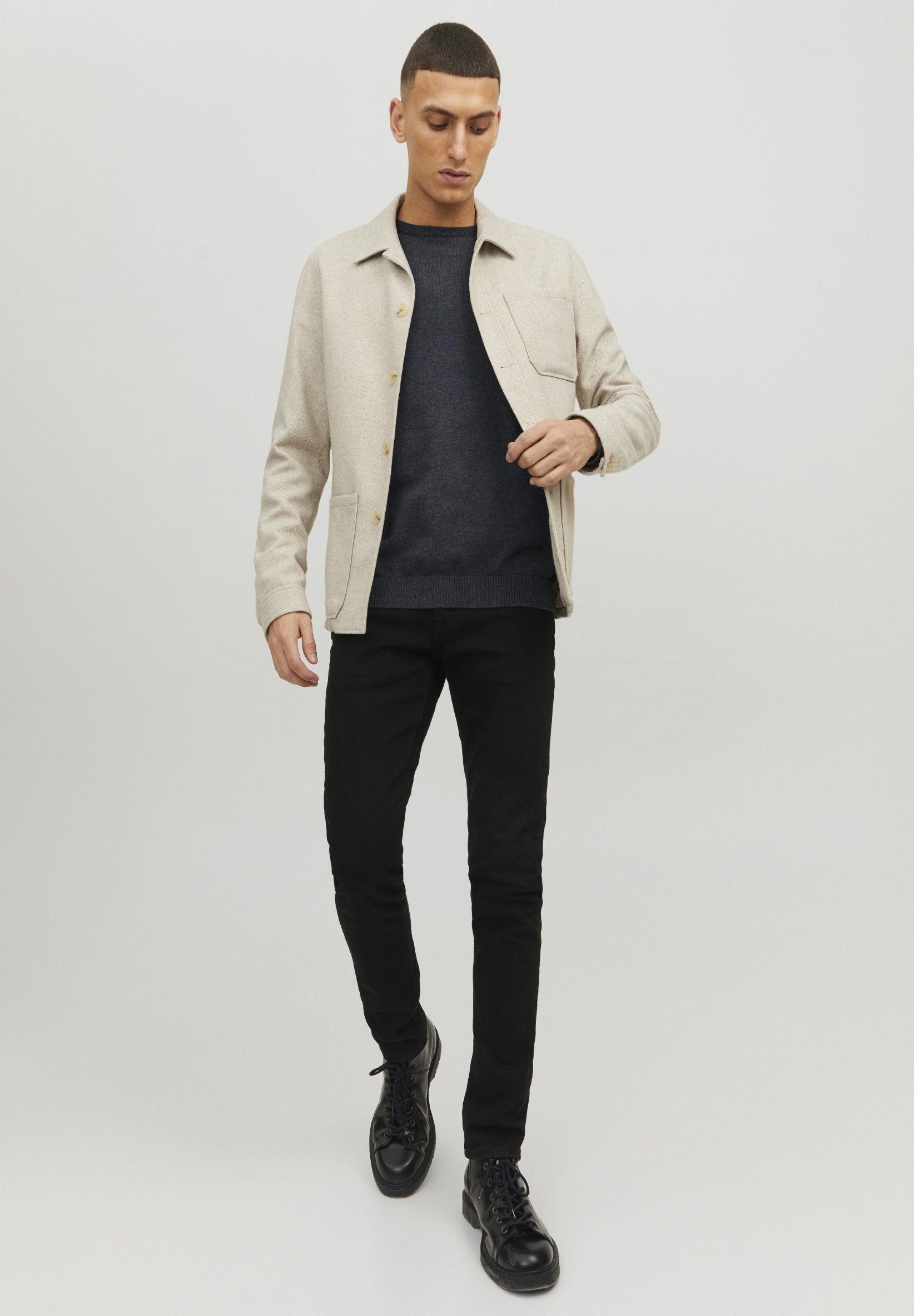 Jack & Jones JJEBASIC CREW NECK NOOS - Trui - donkergrijs gemêleerd
