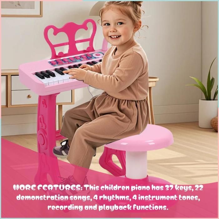 Tastiera giocattolo per bambini a 37 tasti, strumento musicale elettronico educativo con microfono.