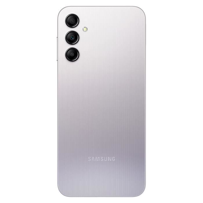 Smartphone Samsung Galaxy A14 4G de 64 GB, color plata.