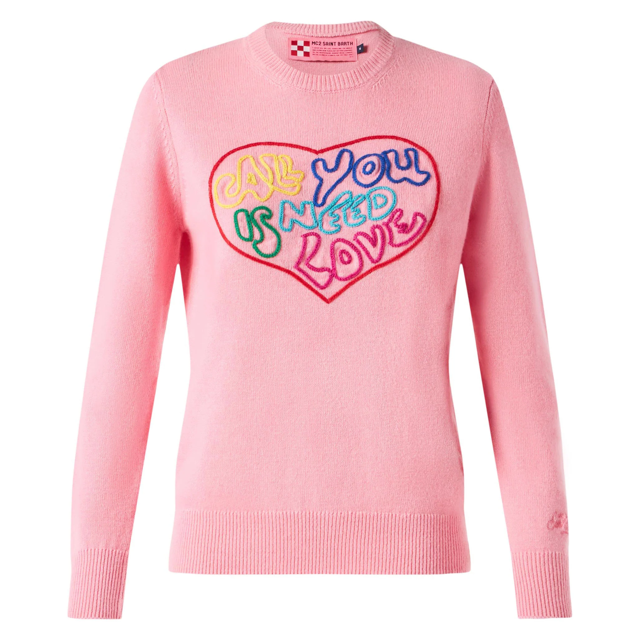 Maglione rosa da donna ricamo All you need is love