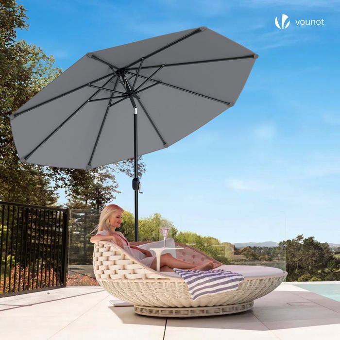 Sombrilla inclinable VOUNOT® Ø 2,7 x H 2,4 m Gris - Tejido resistente a los rayos UV e impermeable - Funda protectora