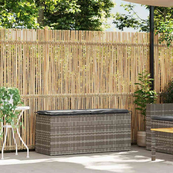 STAR SALE® Banco de jardín (1 unidad) - Banco - con cojín - gris 110x40x44 cm resina tejida T4381