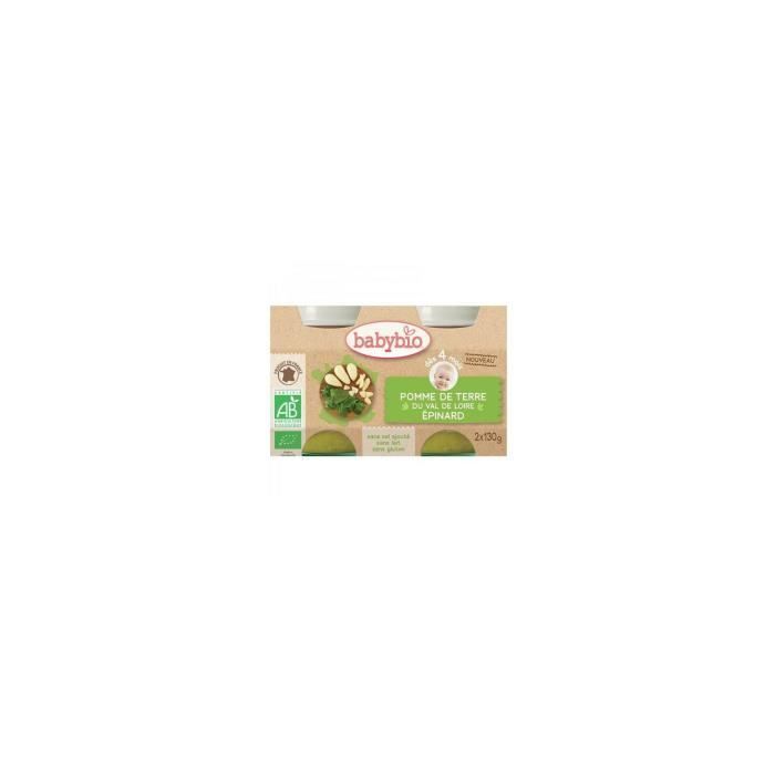 BABYBIO - Petit Pot Bébé Pomme de terre Epinards - Bio - 2x130g - Dès 4 mois