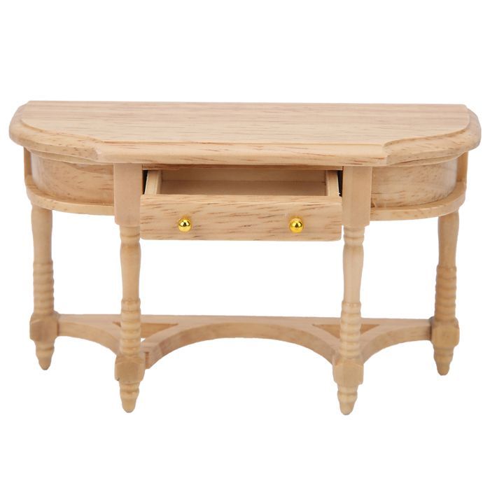 Escritorio de madera en miniatura para casa de muñecas, muebles, mesa semicircular, accesorios, escala 1:12