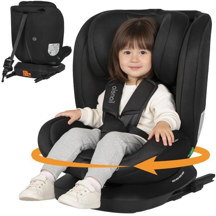 Silla de coche LIONELO Bastiaan i-Size 360° - Base giratoria - ISOFIX - 40-150 cm - 0 a 12 años - Reclinable - Grupo 0/1/2/3 - Gris