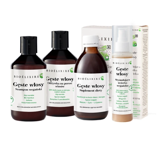 Bioelixire Gęste Włosy kompleksowa kuracja dla włosów wypadających 300 ml   300 ml   300 ml   150 ml