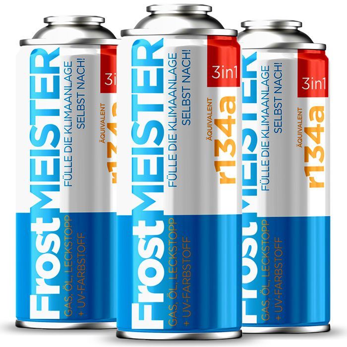 Car Air Conditioning Recharge Kit R134a/R12 - FROSTMEISTER 3in1 - 3x235g - Refrigerant Gas - Car Air Conditioning Recharge Spray