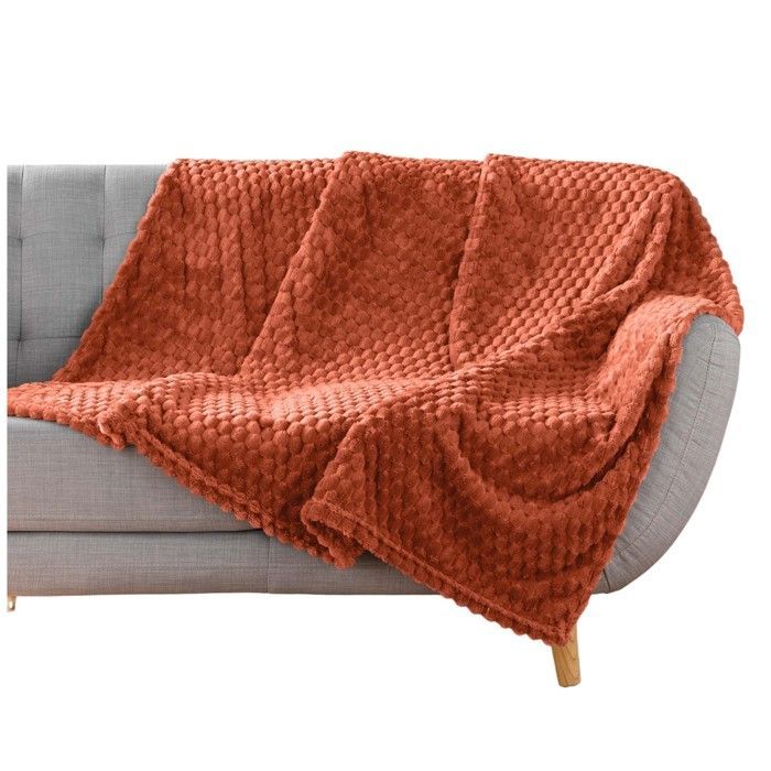 Manta de franela texturizada de 125 x 150 cm, Mini Breetzy color terracota