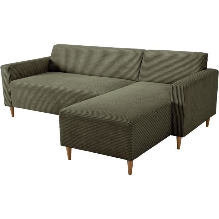 Sofá esquinero fijo reversible - 4 plazas - BOB - Pana color caqui - 197 x 138 x 65 cm