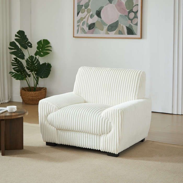 Conjunto de sofá de 3 plazas y sillón ADEA en pana beige.