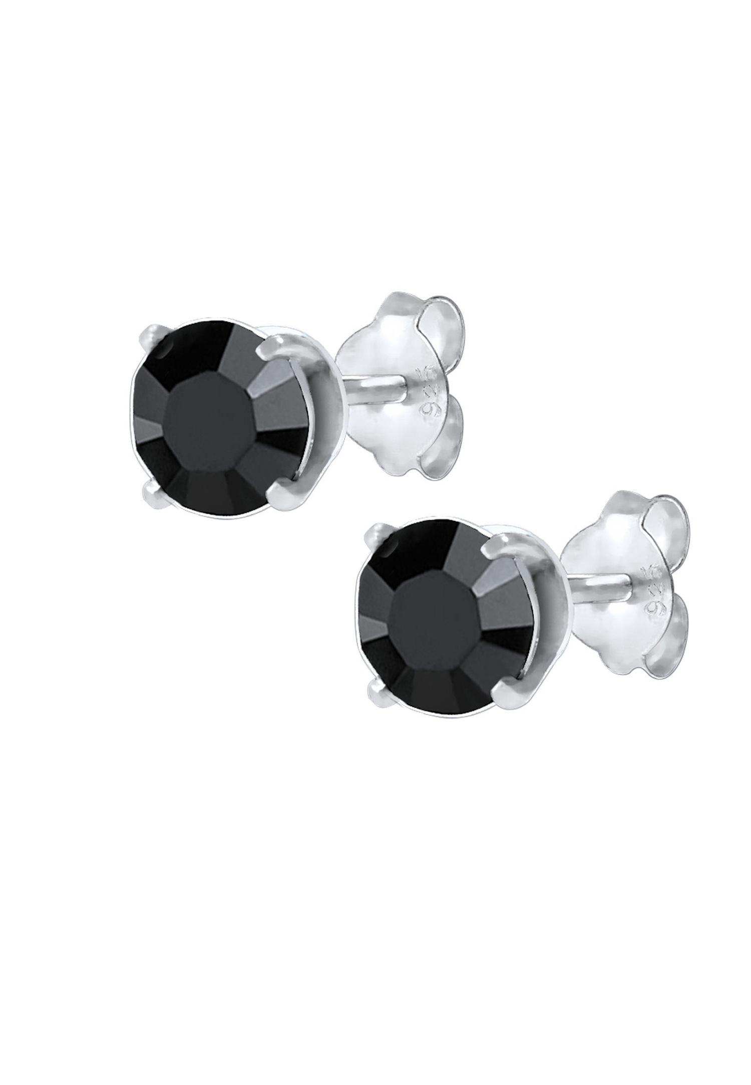 KUZZOI Géo Minimal Cristaux Noir Boucles d'Oreilles Hommes (925/1000) Argent