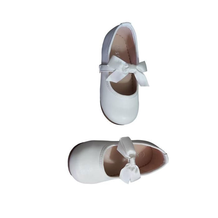 Zapatos - Infantiles - Bailarinas - Formales - Piel - Marfil - Lazo - Satén - Tallas 19 a 30