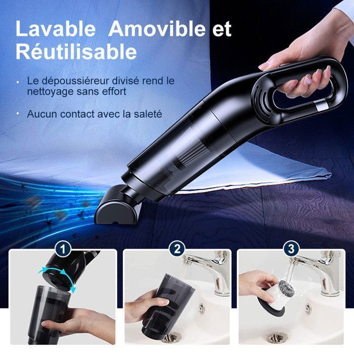 Aspiradora inalámbrica para coche - Potente aspiradora de mano de 10000 Pa - Mini aspiradora portátil para coche, hogar y cocina.