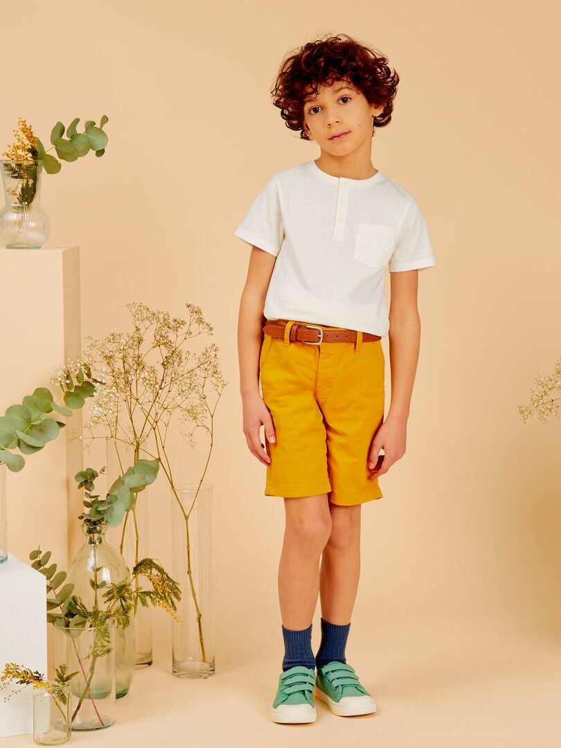 Jersey T-shirt met knoopsluiting in de nek - WIT