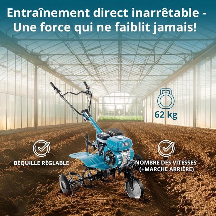 Motoculteur à essence KS 7HP-950A avec entraînement par courroie et par chaîne, le soc réglable, largeur de traitement 108 cm