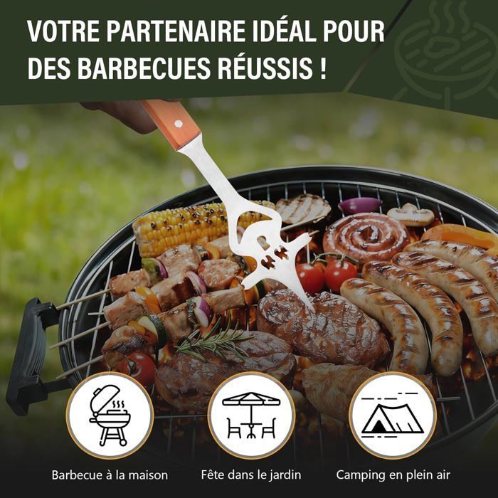 Juego de 4 utensilios de acero inoxidable para barbacoa, accesorios para barbacoa, kit para barbacoa con espátula y cepillo, accesorios para parrilla