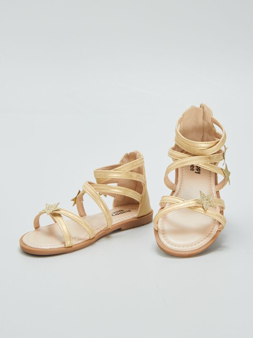 Lage sandalen met sterrenpatroon - BEIGE