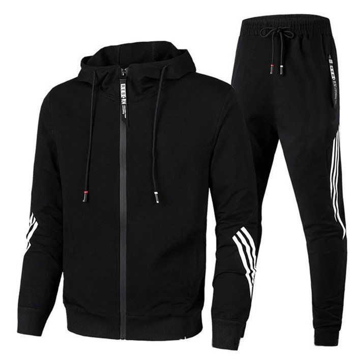 Men's Tracksuit - 2-Piece Slim Fit Casual Sport Set - Long Sleeves - XH652 Black