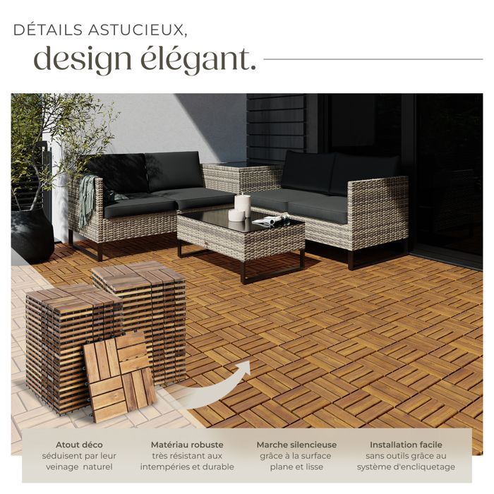 Terrace tiles - TECTAKE - TABULA interlocking outdoor tiles in acacia wood, 31 x 31 x 2.2 cm - 40 pieces
