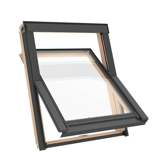 Ventana de tejado SOLSTRO AVY B900 S6A (114 x 118 cm) de madera, con trampilla de ventilación y conexión para sellado de tejas (TFX).