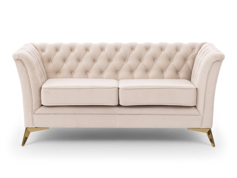 Ropez Chesterfield Derby Bis sofa 2 pikowana wysokie nóżki welur kremowy