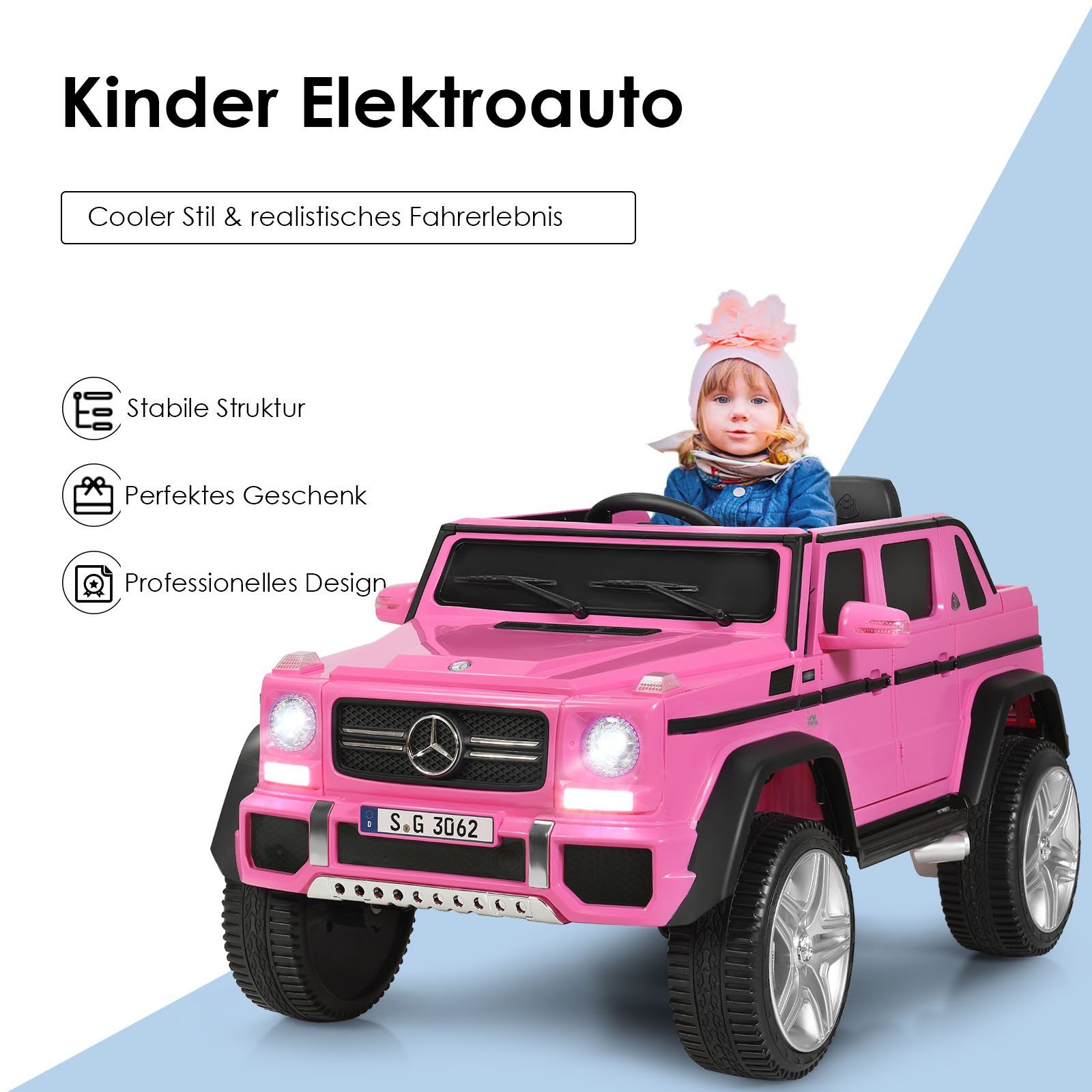 COSTWAY Elektro-Kinderauto Mercedes Benz, avec musique et LED, 2,5-5,5 km/h