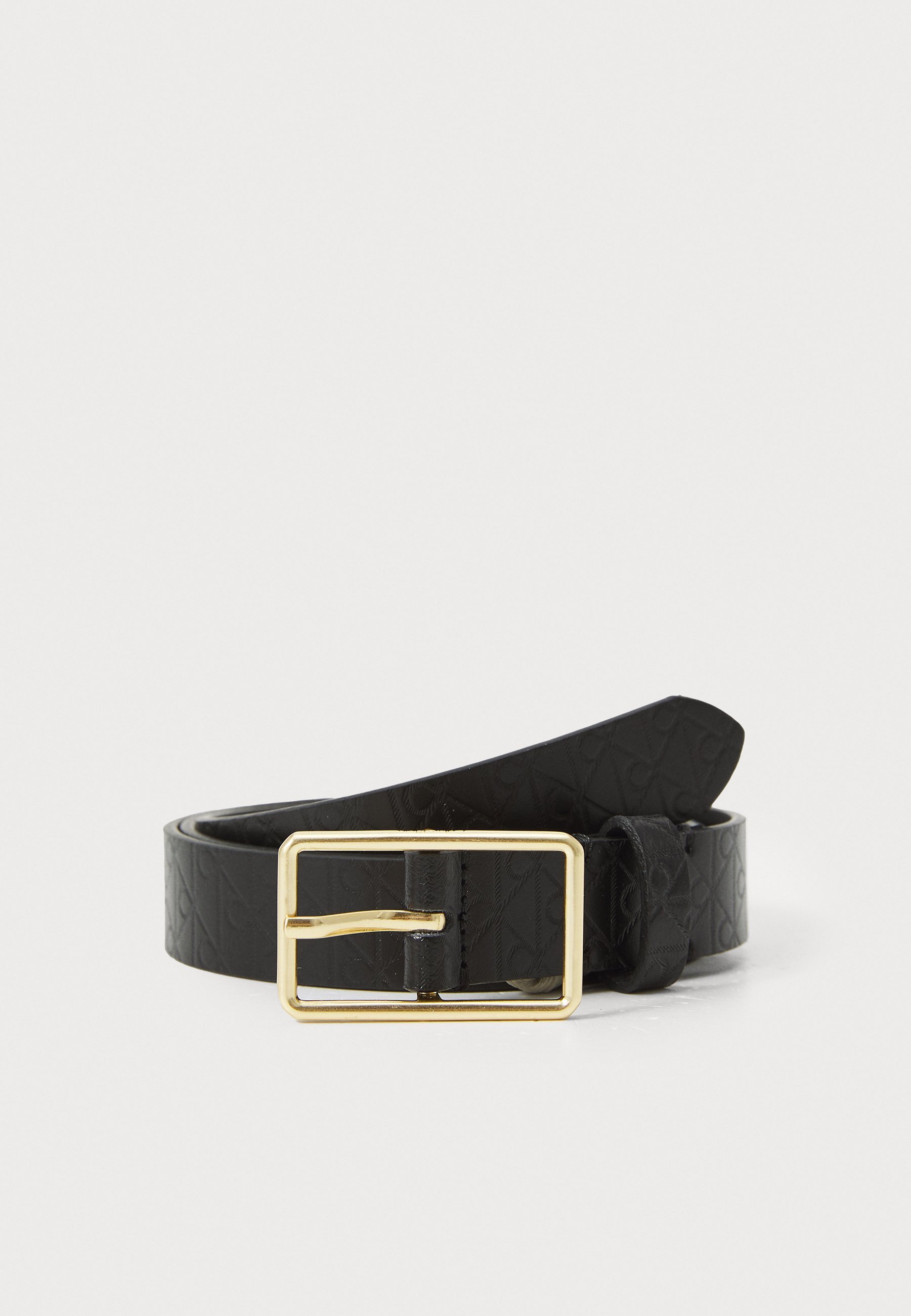 Calvin Klein LOGO ALL OVER﻿ STRAP - Pasek - czarny/jasnozłoty antyczny