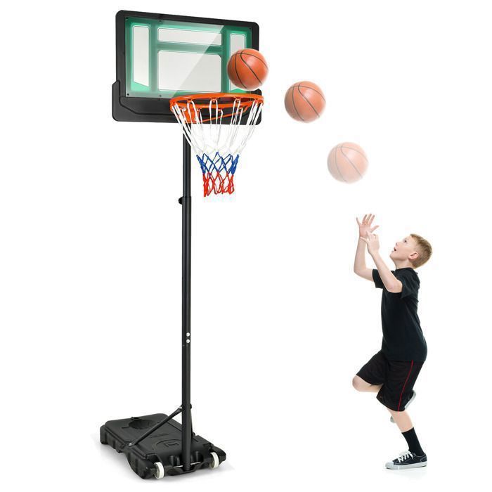Aro de baloncesto independiente COSTWAY con ruedas - Altura ajustable de 90 a 210 cm - Tablero de PE - Se puede rellenar con agua o arena - Para mayores de 3 años - Verde