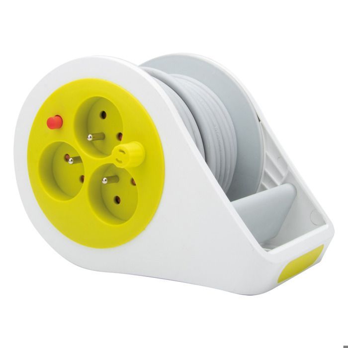 Mini carrete de cable de diseño con 3 tomas (2P+E) - 7 m - Verde - Zenitech