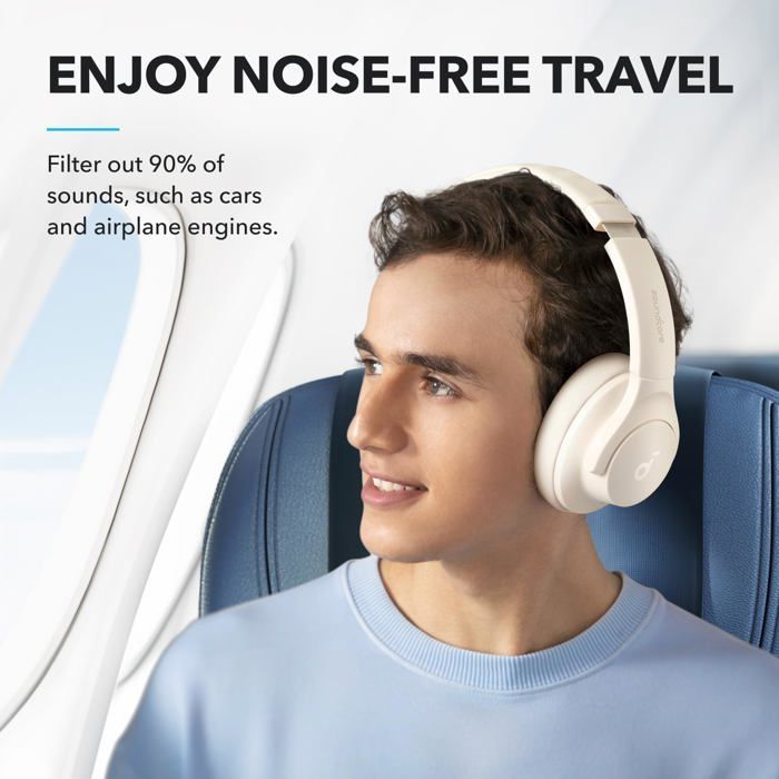 Fones de ouvido supra-auriculares Anker Q20i | Cancelamento ativo de ruído | 40h de ANC | Áudio de alta resolução | Personalização por aplicativo (Branco)