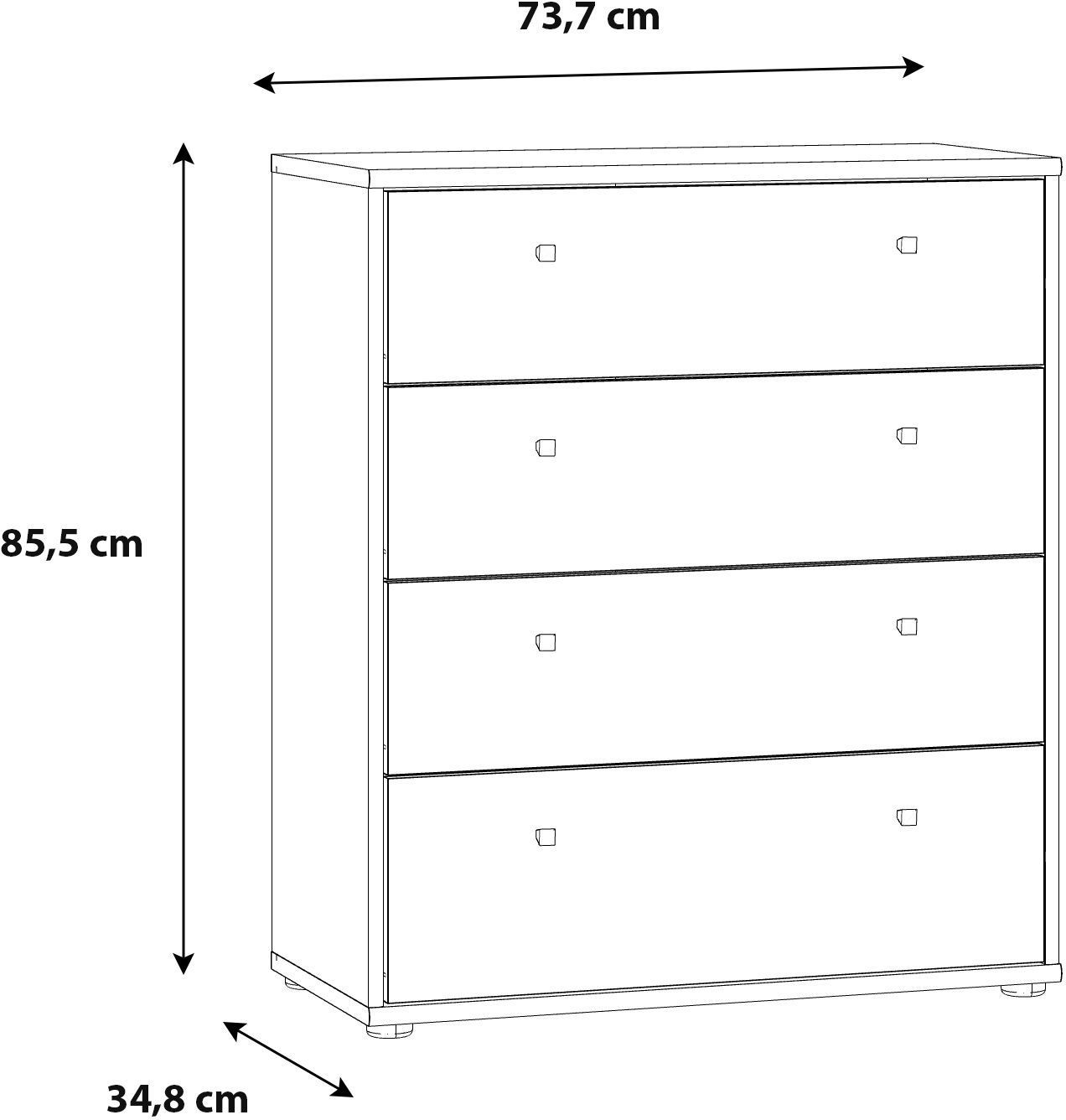 Commode TEMPRA 4 Tiroirs - Décor blanc – L 73,7 × P 34,8 × H 85,5 cm