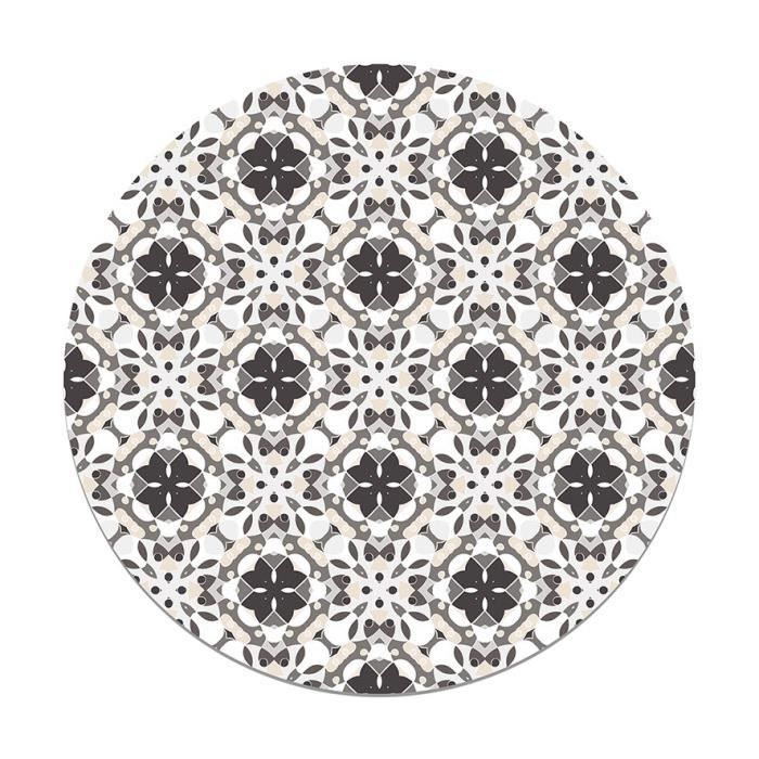 Alfombra redonda panorámica de vinilo con estampado de mosaico hidráulico oriental, gris, 100x100 cm - Alfombra de PVC para cocina, oficina y sala de estar.