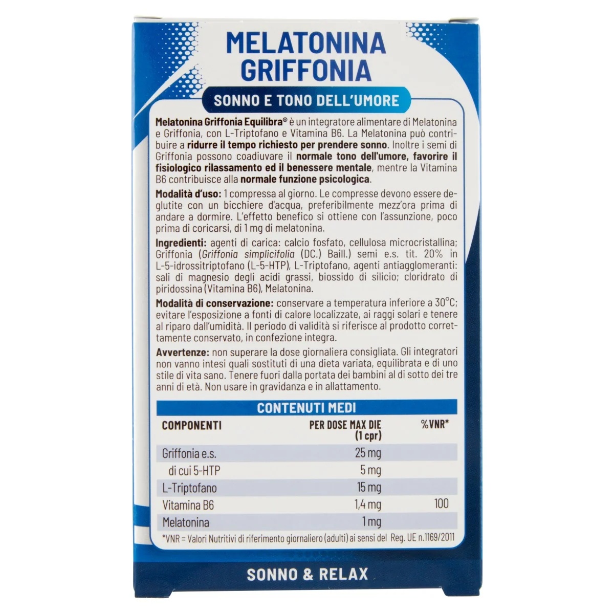 EQUILIBRA Equilibra Melatonin + Griffonia 60 Tabletten Nahrungsergänzungsmittel für besseren Schlaf