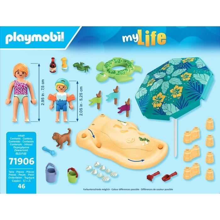 Playmobil 71906 Family playing in the sand at the beach, My Life Beach Vacation, 46 pieces, ages 4+