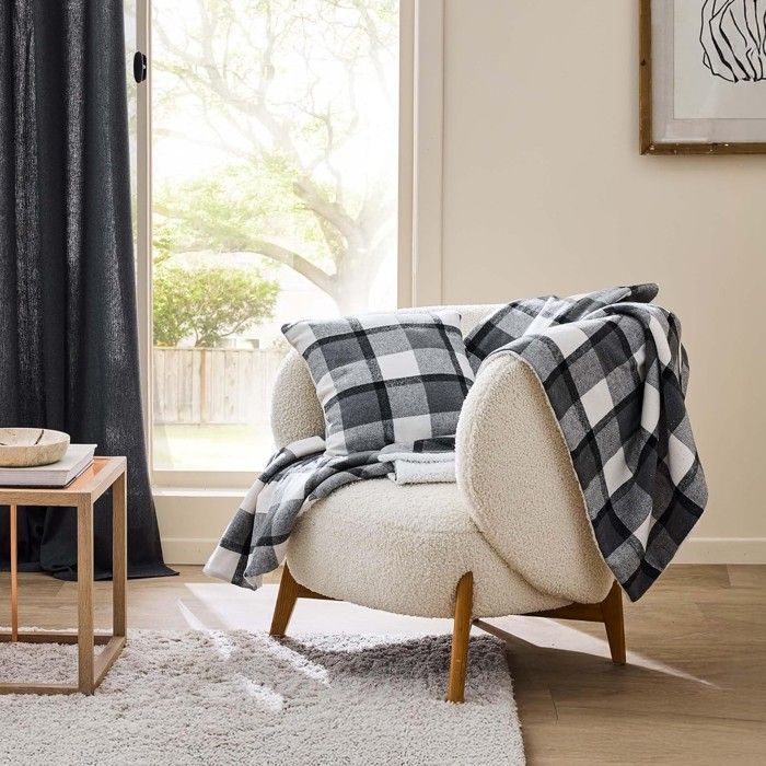 Plaid 125x150 cm Tartan & Sherpa - Gris anthracite - Douceur d'Intérieur