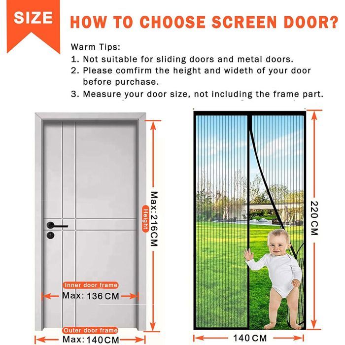 Moustiquaire de Porte Magnetique Rideau 140 x 220cm - Rideau Magnétique Anti-moustique - Fermeture Automatique - Noir