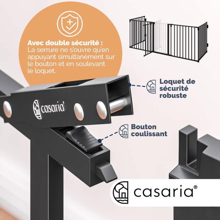CASARIA® Fireplace Safety Guard Grille, Black, Safety Gate, Metal Lock, Foldable, Dog Barrier, Baby Safety Guard