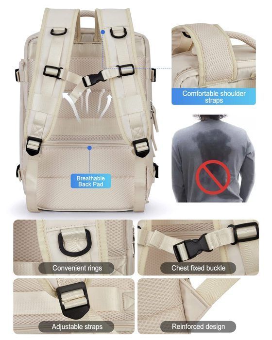 Cabin Travel Backpack 43x20x30cm for Ryanair - Women's/Men's Travel Bag - Cabin Luggage - 20L Backpack with Anti-Theft Pouch