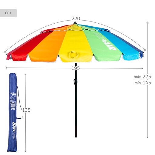  Aktive Windproof Beach Umbrella Ø195 cm Multicolor with Tiltable Pole and UV50 Protection