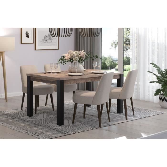 Mesa de jantar fixa EMILE para 6 pessoas - Carvalho castanho tabaco e melamina preta mate - L160 x P90 x A77 cm - TRENDTEAM