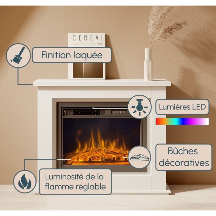 Mueble con chimenea eléctrica - DISEÑO DE MUEBLES - Alaska - Laca blanca - LED multicolor - 1000/2000W