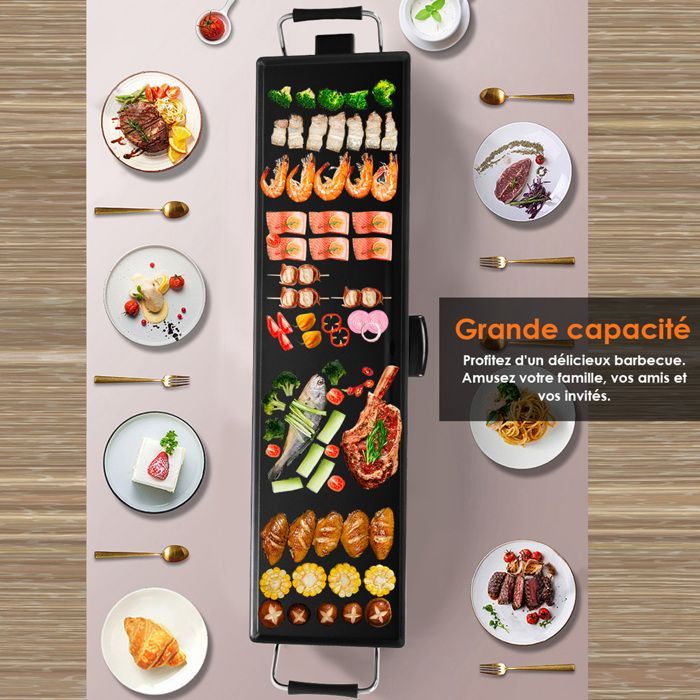 Plancha Electrique Antiadhésive COSTWAY-1800W-90 x 23 CM-Thermostat Adjustable-Tiroir Collecteur d’Huile-Conduction Thermal Rapide